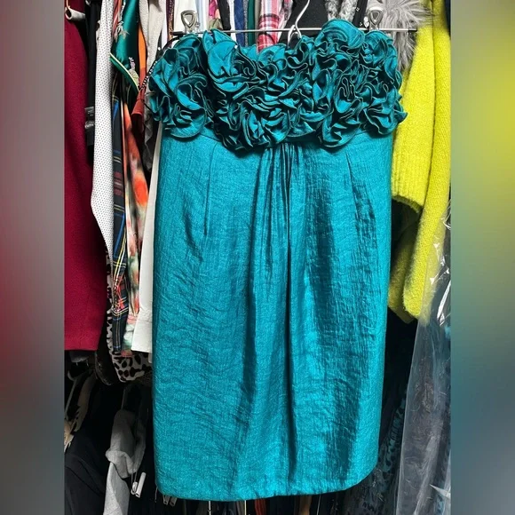 Teal rosette metallic mini dress